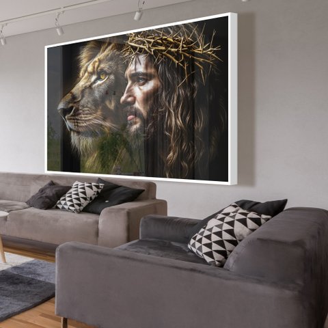 Quadro Decorativo Leão de Judá Jesus Cristo Sala Quarto Casa Escritório