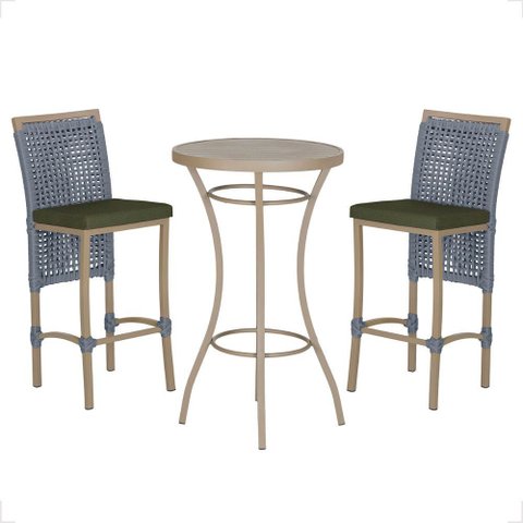 Mesa Bistro e 2 Banquetas Roma Fendi Corda Náutica 13 Trama Original