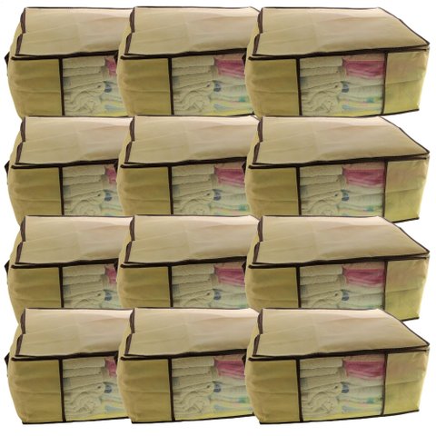 Kit 12 Caixa Organizadora Roupas Multiuso Toalha Lençóis Roupa De Cama Em TNT Dobrável 45x45x20cm