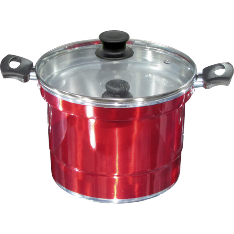 Forma Pudim Banho Maria Vermelho Tampa De Vidro 5,0 Litros