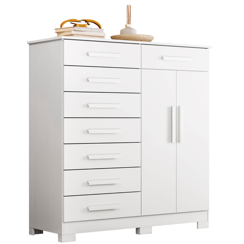 Cômoda 8 Gavetas 2 Portas Verona Branco Móveis Albatroz