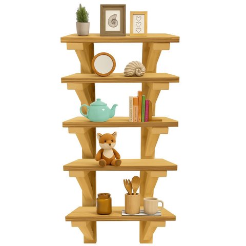 Kit 5 Prateleiras Multiuso 28 Cm + Mão Francesa Natural