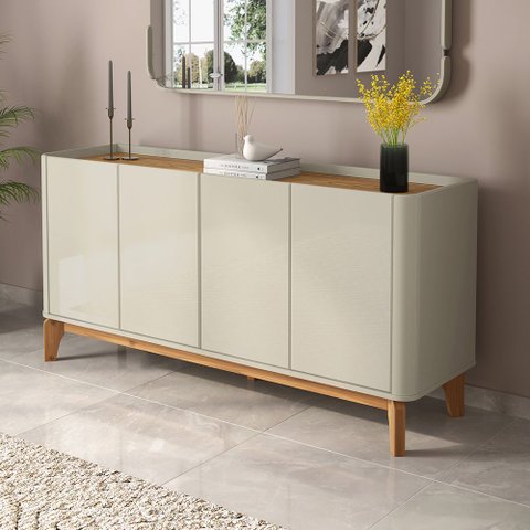 Buffet Aparador Flip1,60 4 Portas Sala - 3 Cores:offwhite-cumarú