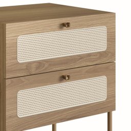 Mesa de Cabeceira 2 Gavetas Palhinha Pé Metal Dourado Oslo  - 6