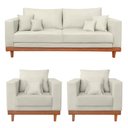 Ver imagem 1 de Kit 2 Poltronas Living + Sofá 3 Lugares com Base Madeira Suede Cor:bege