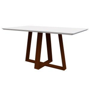 Mesa De Jantar Para 4 ou 6 Lugares Tampo Retangular Com Vidro 1,60m Lectus Cor Amendoa Off White New