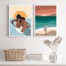 Kit 2 Quadros Bohos Mulher Surf 24x18cm:madeira Preta - 1