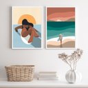 Ver imagem 1 de Kit 2 Quadros Bohos Mulher Surf 24x18cm:madeira Preta