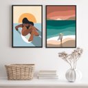 Ver imagem 2 de Kit 2 Quadros Bohos Mulher Surf 24x18cm:madeira Preta