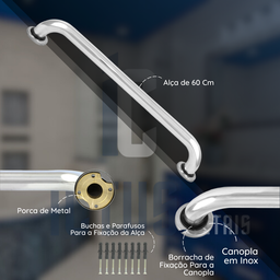 Barra de Apoio 70x70 com 2 Alças 60cm Sanitario Corrimão Cadeirante Idoso Nbr 9050 Pne Único - 4