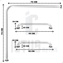 Barra de Apoio 70x70 com 2 Alças 60cm Sanitario Corrimão Cadeirante Idoso Nbr 9050 Pne Único - 2