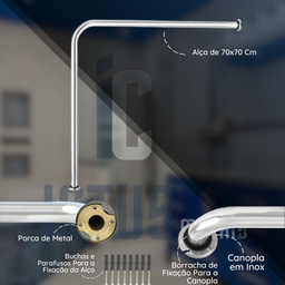 Barra de Apoio 70x70 com 2 Alças 60cm Sanitario Corrimão Cadeirante Idoso Nbr 9050 Pne Único - 3