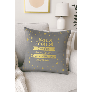Capa de Almofada Natalina Cinza Boas Festas – 43x43