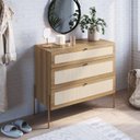 Ver imagem 1 de Cômoda 3 Gavetas Palhinha Pé Metal Dourado Oslo Marrom/Hanover