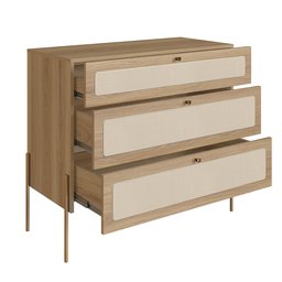 Cômoda 3 Gavetas Palhinha Pé Metal Dourado Oslo - 4