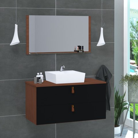 Conjunto Gabinete de Banheiro Berlim 80 Cm