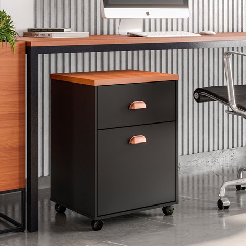 Gaveteiro Escritório 2 Gavetas com Rodinhas Faria Lima Preto