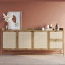 Ver imagem 1 de Buffet Aparador 3 Portas 2 Gavetas Palhinha Pé Metal Dourado Oslo