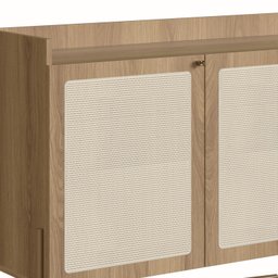 Buffet Aparador 3 Portas 2 Gavetas Palhinha Pé Metal Dourado Oslo  - 6