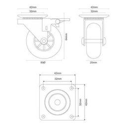 Kit 4 Rodinhas 50mm Silicone Gel 2 com / 2 sem Trava - 5