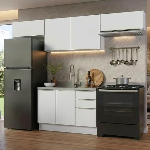 Armário de Cozinha Completa 280 Cm Branco/branco Veludo Lux Madesa 02