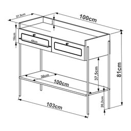 Aparador 2 Gavetas 103cm Palhinha Pé Metal Dourado Oslo  - 4