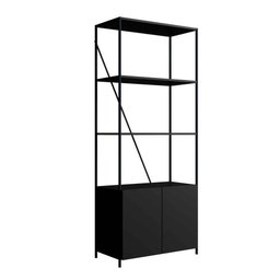 Estante para Livros Industrial com 2 Portas e 3 Prateleiras Preto - 2