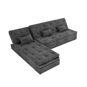 Sofá Cama + Chaise Patricia para Sala:suede Cinza