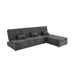 Sofá Cama + Chaise Patricia para Sala:suede Cinza - 4