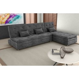 Sofá Cama + Chaise Patricia para Sala:suede Cinza - 3