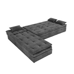 Sofá Cama + Chaise Patricia para Sala:suede Cinza - 2