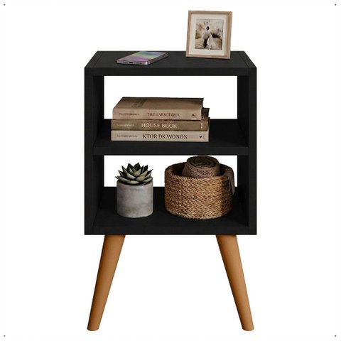 Mesa de Cabeceira com 2 Nichos e Pés Palito Estilo Escandinavo para Quarto Moderno