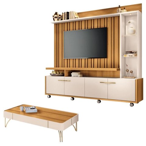 Estante Home Theater Titan e Mesa de Centro Cadenza Cinamomo Off White - Hb Móveis
