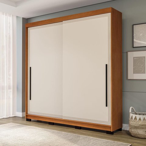 Roupeiro Valência 2 Portas de Correr 2 Gavetas 177x213cm Freijó/Creme 240835