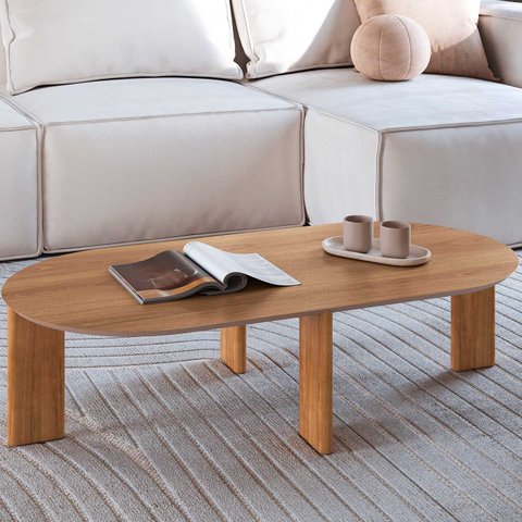 Mesa de Centro Orgânica Chanfrada Artesano 120 Cm (largura) em Mdp Hanover (mel) Pés Madeira Maci