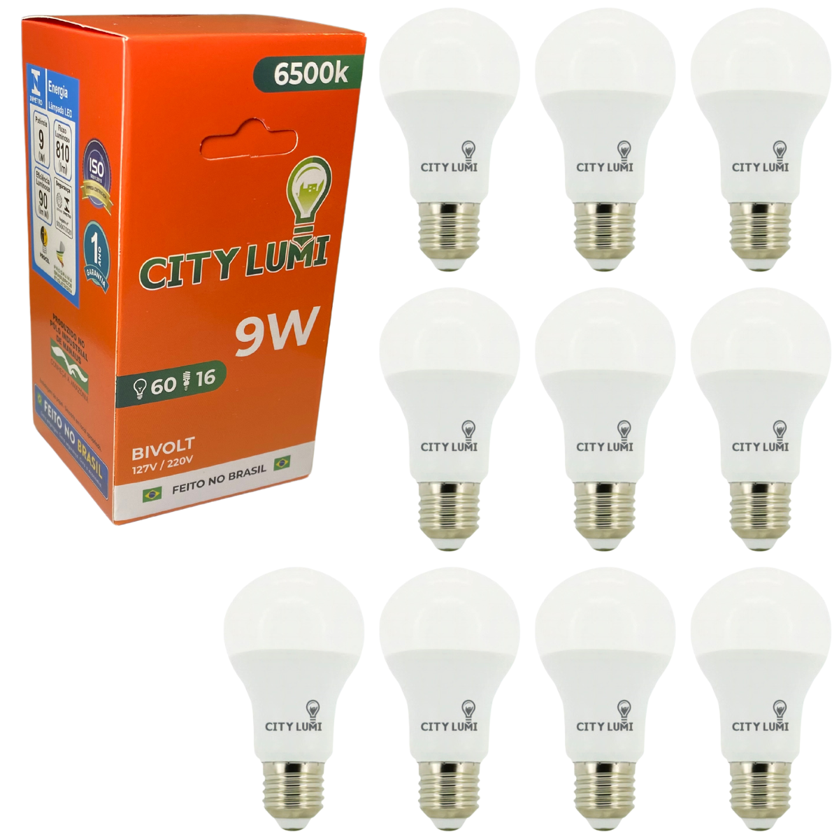 Kit 10 Lâmpada Led Bulbo City Lumi 6500k 9w