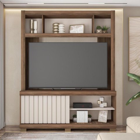 Estante Tv 60 Pol 160cm Sala de Estar Ravik Nogueira/off White C01 - D’Rossi