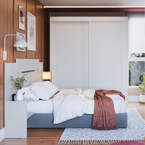 Quarto de Casal 2 Peças Guarda Roupa 2 Portas com Cabeceira Extensível Renata Espresso Móveis