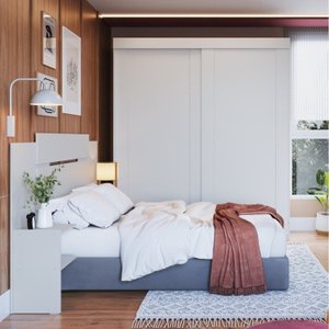 Quarto de Casal 2 Peças Guarda Roupa 2 Portas com Cabeceira Extensível Renata Espresso Móveis