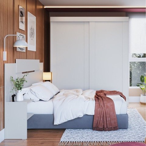 Quarto de Casal 2 Peças Guarda Roupa 2 Portas com Cabeceira Extensível Renata Espresso Móveis