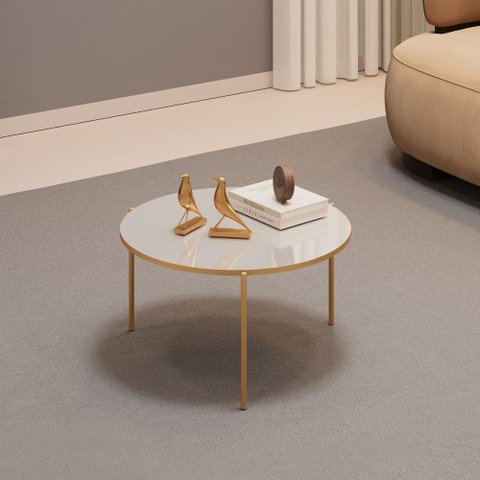 Mesa de Centro com Tampo Redondo e Pés em Metal Dourado Cleia Bali - Mabe Magazine