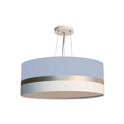 Lustre Pendente Azul Faixas Bronze Cúpula 50x15 Tom Luz
