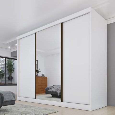 Guarda Roupa com Espelho 3 Portas 240cm Somalia Yescasa Branco/Neve