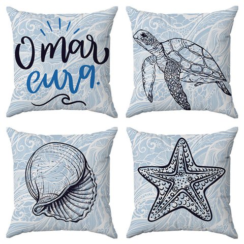 Kit Capas Almofadas Decorativas Fundo do Mar 45x45 ID Decor