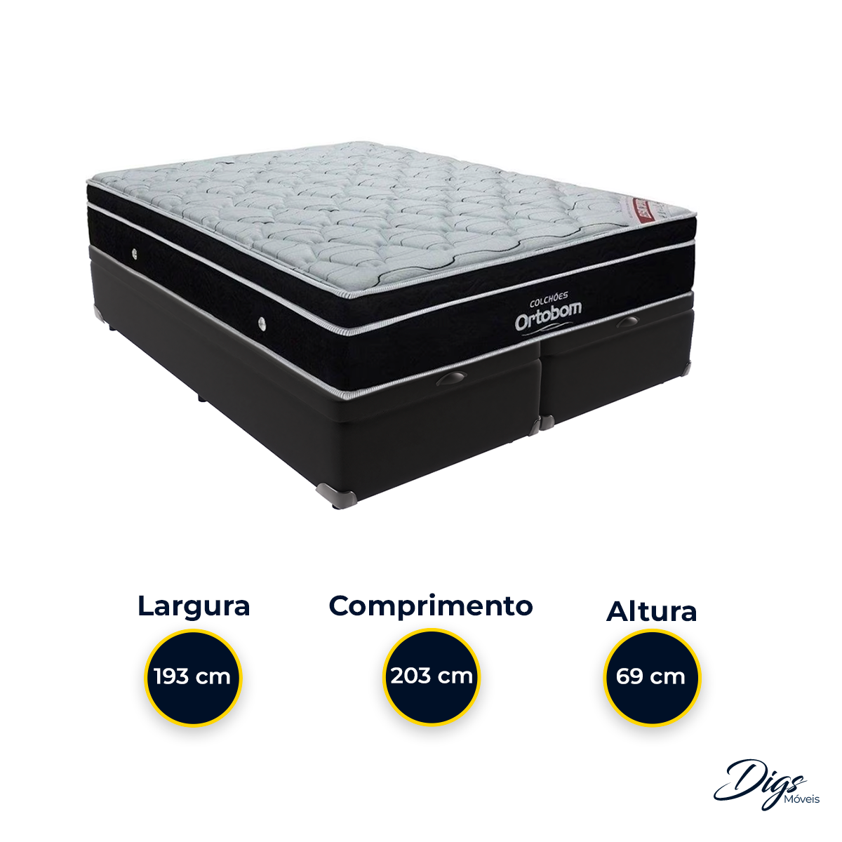 Cama Box Baú Bipartido King Preto e Colchão Elegant Superpocket Molas Ensacadas Ortobom - 3