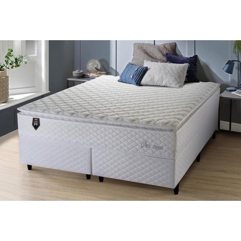 Conjunto Cama Box Queen Size New Moon 158x198x66 Branco C/ Molas Ensacadas