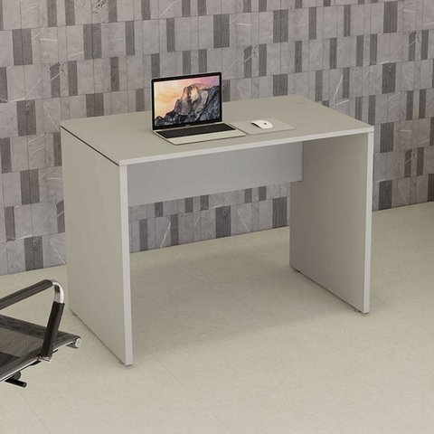 Mesa Escrivaninha Retangular X com Passa Cabos e Pés Painel para Escritório 100cm Corporate Cinza