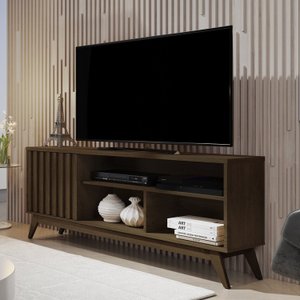 Rack Para TV até 55 Polegadas Pés Madeira Maciça Retrô Ripado Malbec Wood
