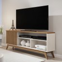 Ver imagem 1 de Rack Ripado Retrô para TV até 55 Polegadas 136cm Pés em Madeira Maciça Malbec Wood Bege