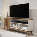 Ver imagem 1 de Rack Ripado Retrô para TV até 55 Polegadas 136cm Pés em Madeira Maciça Malbec Wood Bege